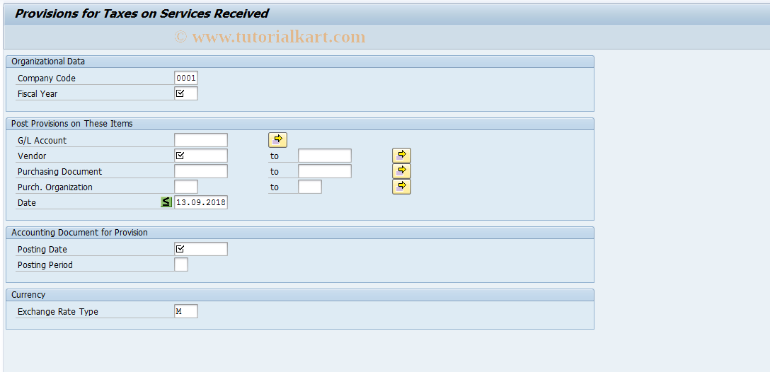 SAP TCode J1INPR - Provisions for Taxes on Services