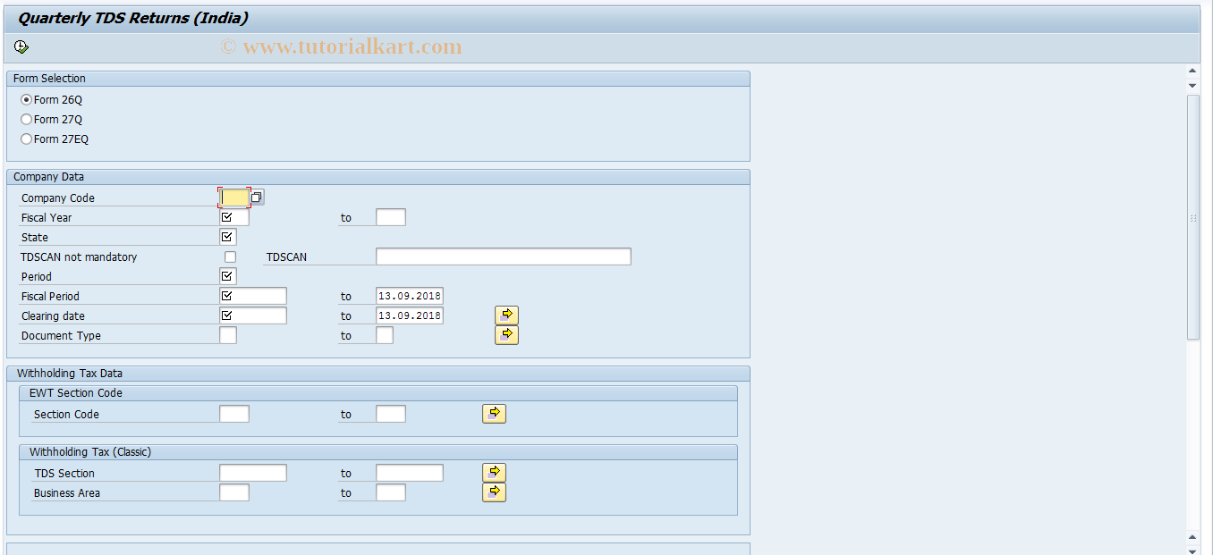 SAP TCode J1INQEFILE - Quarterly E-returns (India)