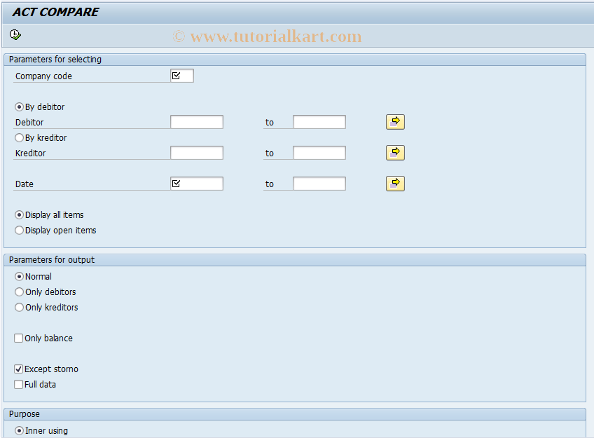 SAP TCode J1UFCOMP - Act compare