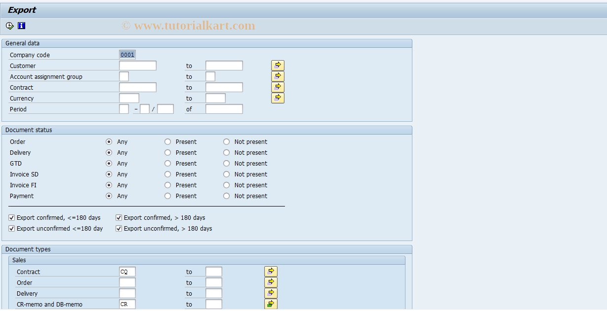 SAP TCode J1UFEXP - Export report