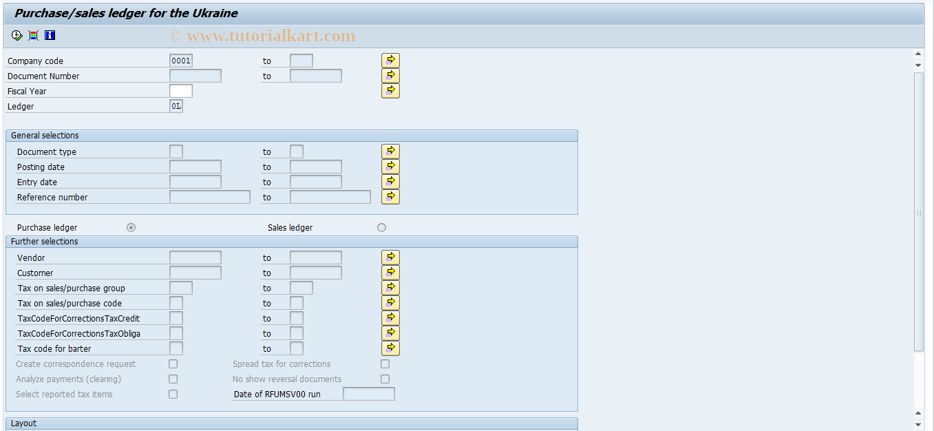 SAP TCode J1UFKPP - Sales/purchase book for Ukraine