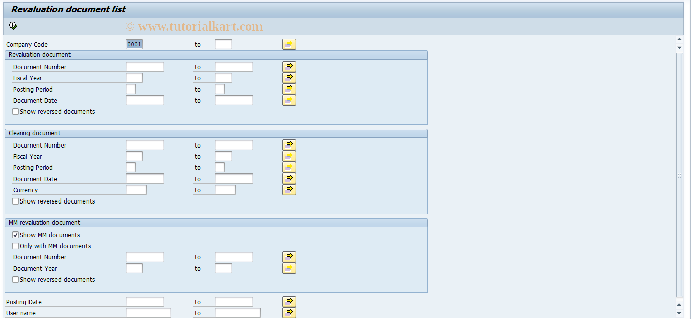 SAP TCode J1UFRL - Revaluation document list