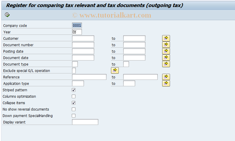 SAP TCode J1UFRVN - Check list for outgoing tax vouchers