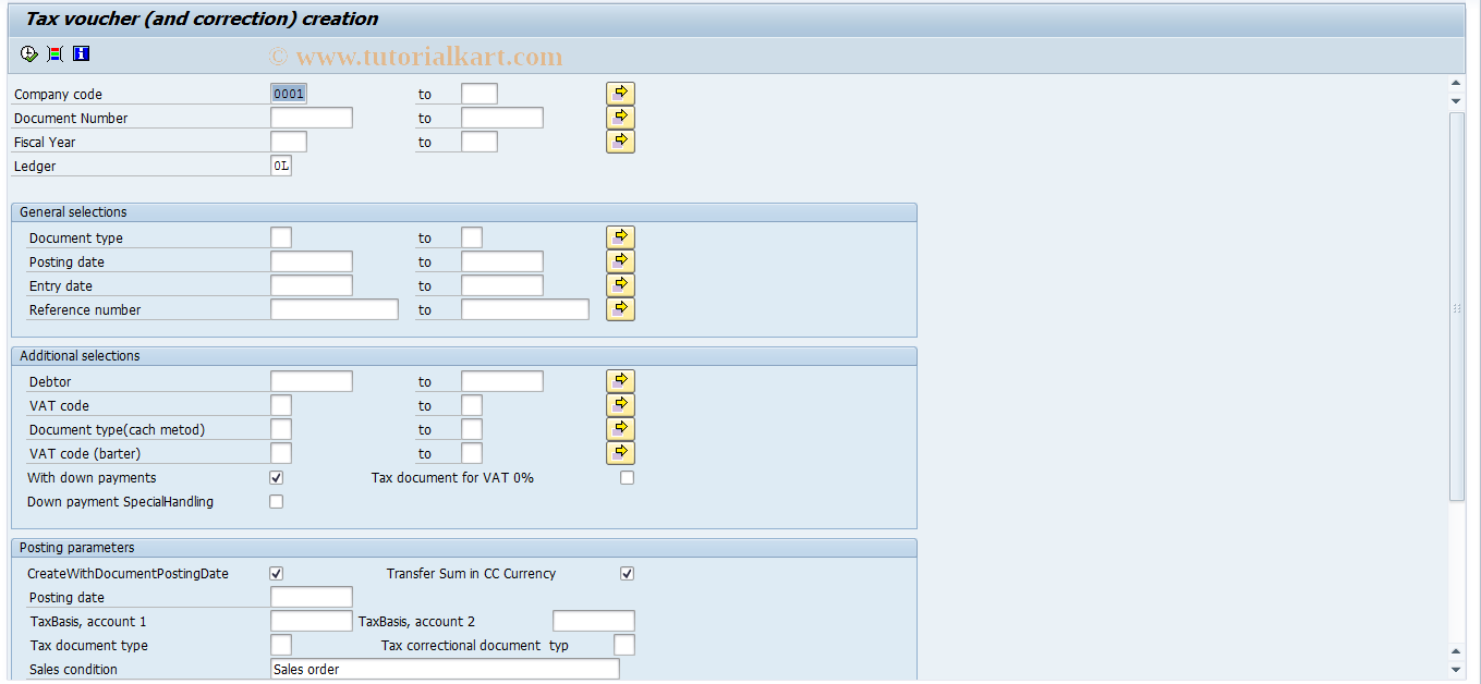 SAP TCode J1UFTVG - Tax voucher creation