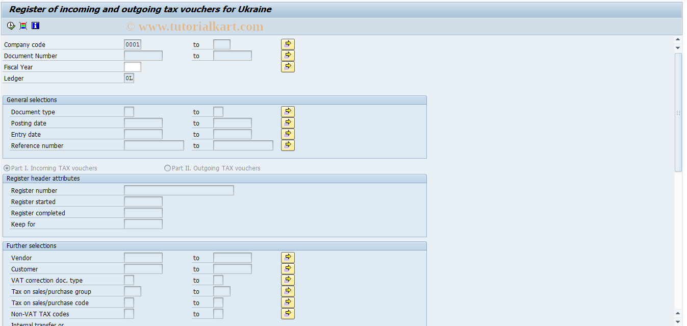 SAP TCode J1UF_IN_OUT - Register incom./outgoing tax voucher