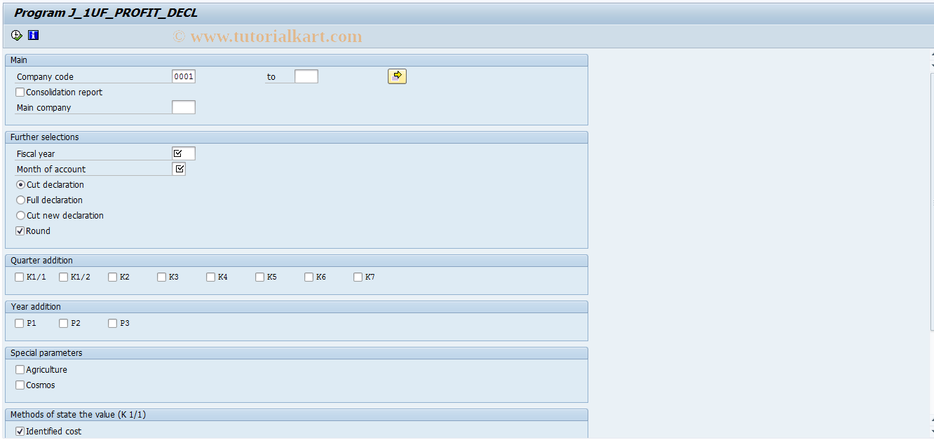 SAP TCode J1UF_PD - Profit declaration