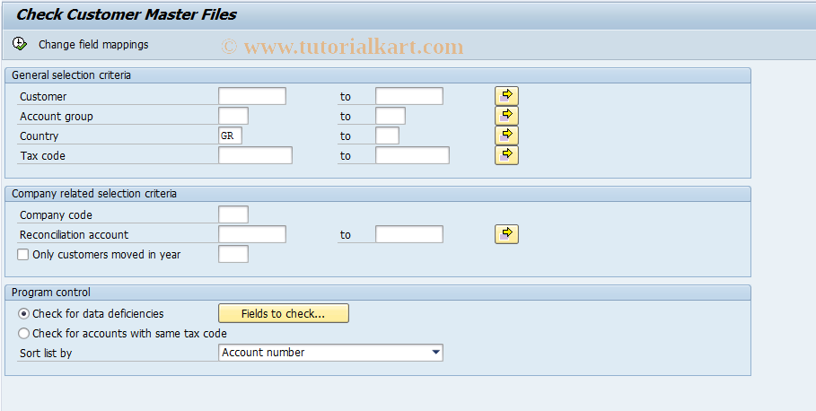 SAP TCode J2GCMD - Check customer master files