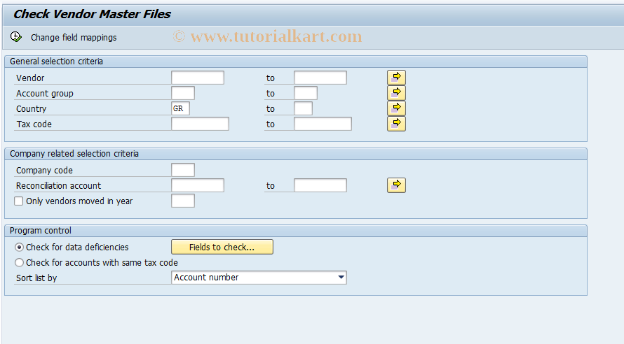 SAP TCode J2GCMK - Check vendor master files