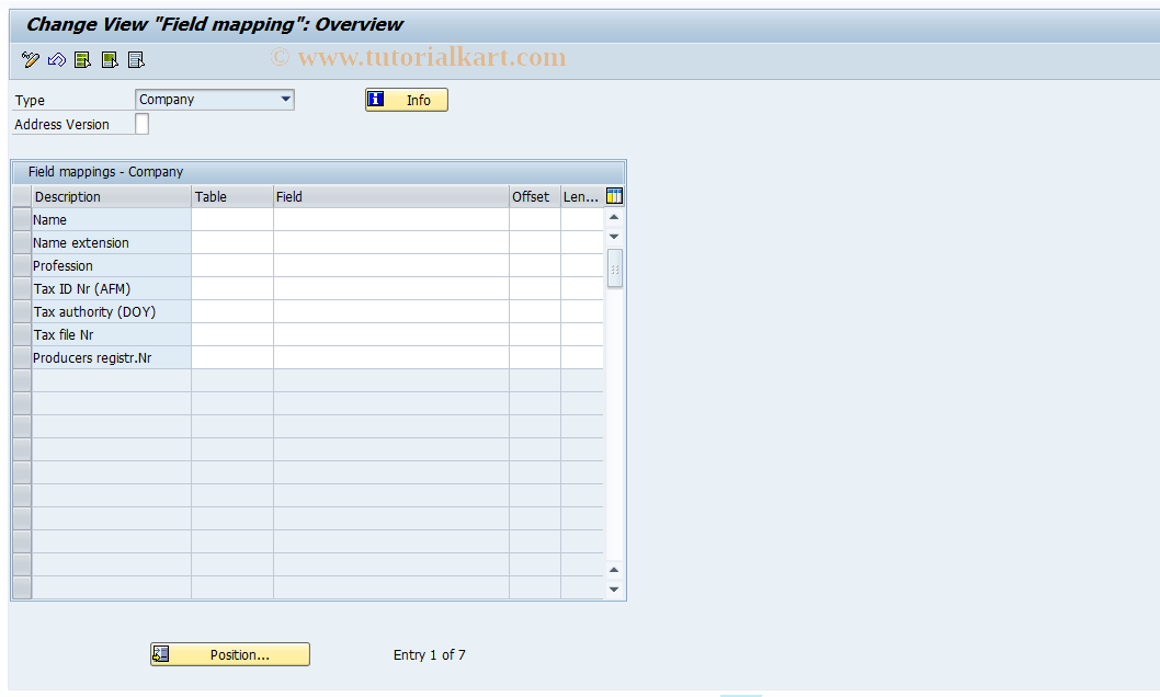 SAP TCode J2GFMC - Maintain J_2GFIELDV - Company