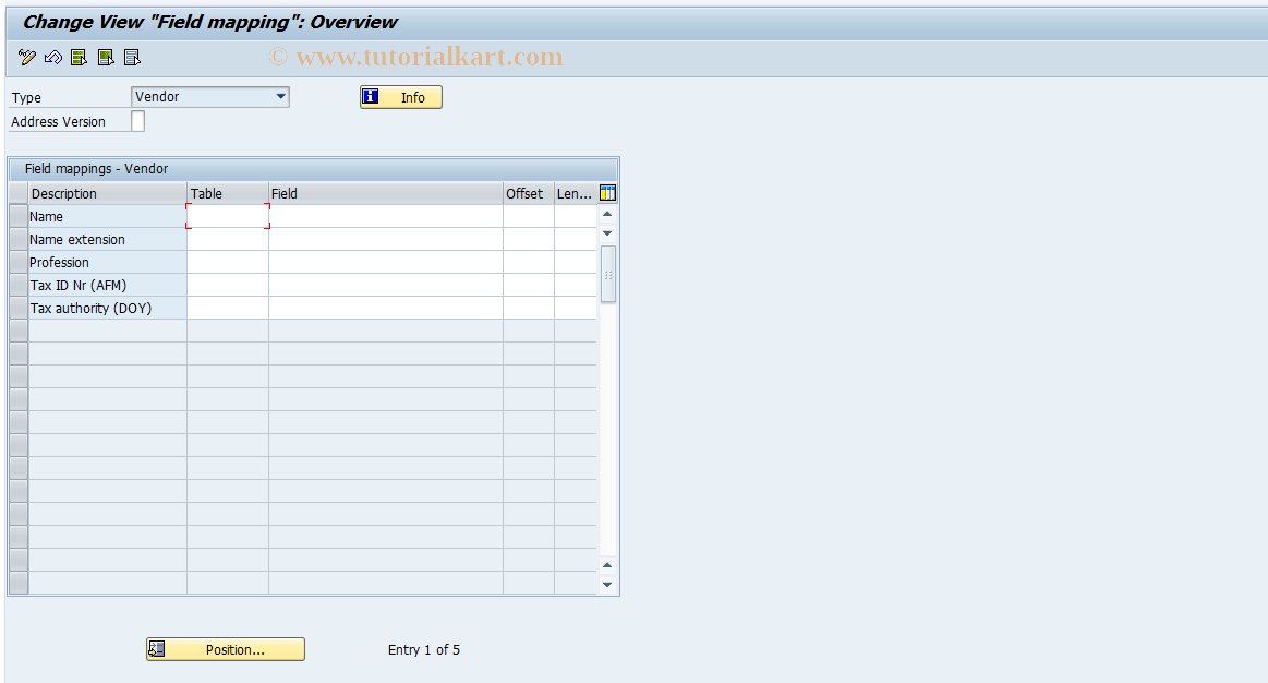 SAP TCode J2GFMK - Maintain J_2GFIELDV - Vendors