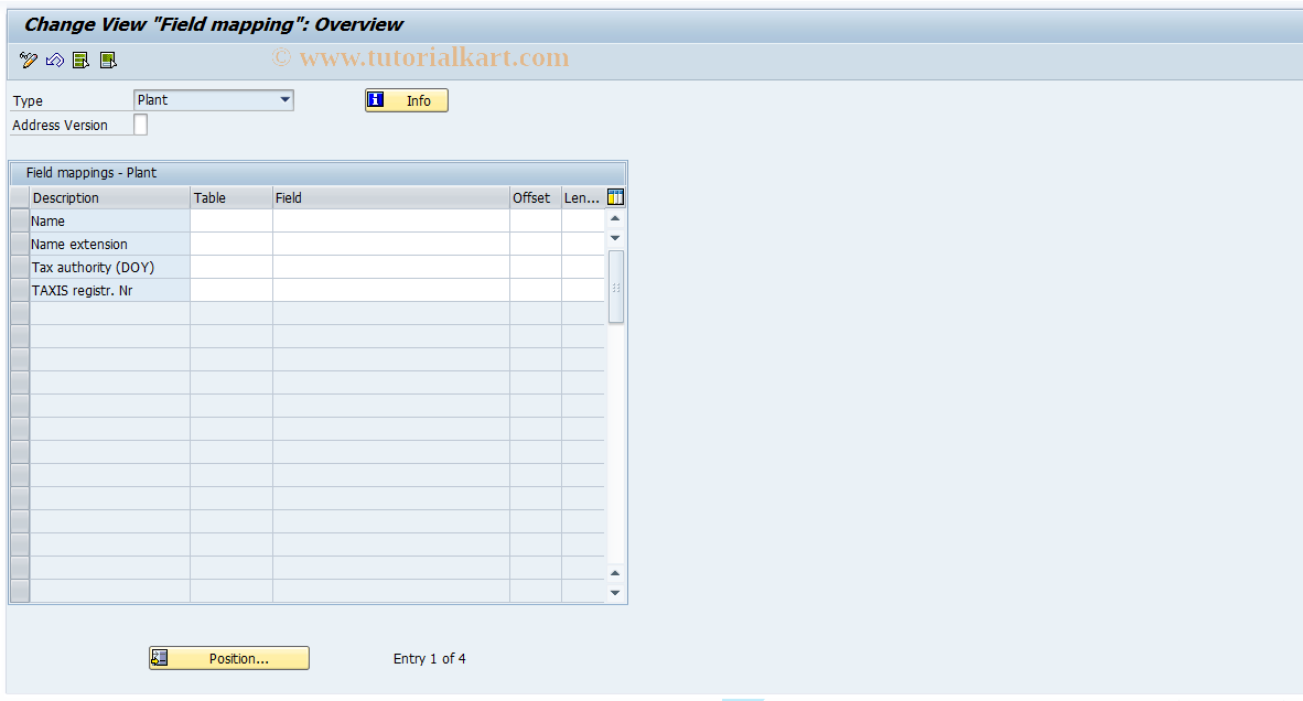 SAP TCode J2GFMP - Maintain J_2GFIELDV - Plant