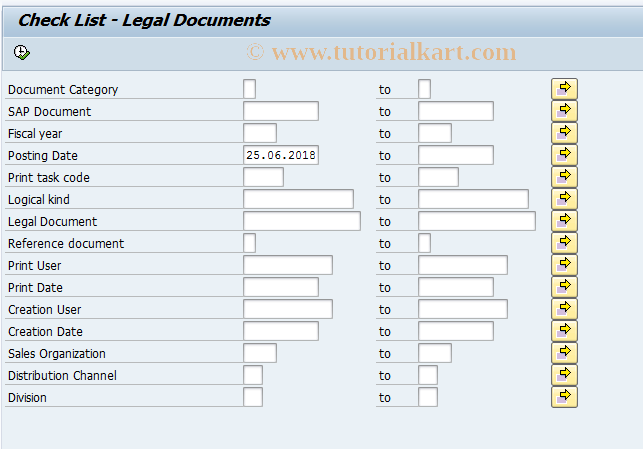 SAP TCode J2GLPCHECKLEGDOCS - Check List - Legal documents
