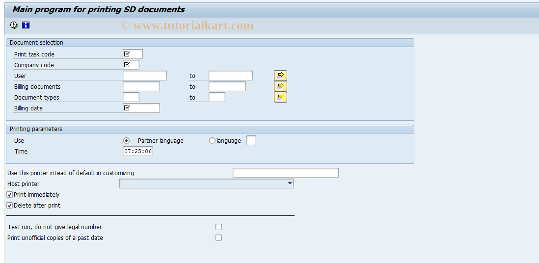 SAP TCode J2GLPPSD - Print SD Tim & DaTim