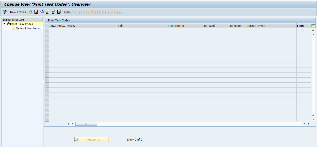 SAP TCode J2GLPPTCODESCUSTOM - Customize print task codes