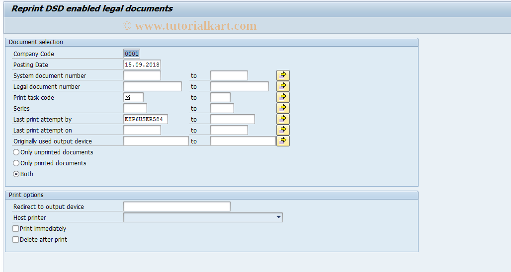 SAP TCode J2GLPRPD - Reprint DSD enabled legal documents
