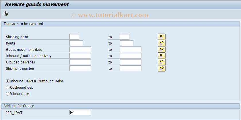 SAP TCode J2GLPVL09 - Cancelation of GI