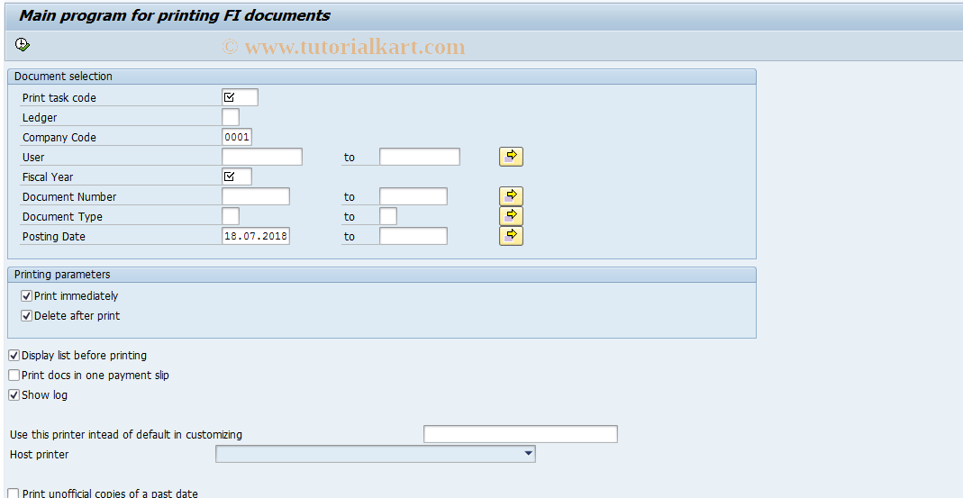 SAP TCode J2GPFI - FI printing program