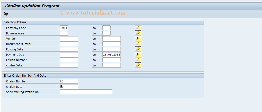 SAP TCode J2IB - Service tax challan