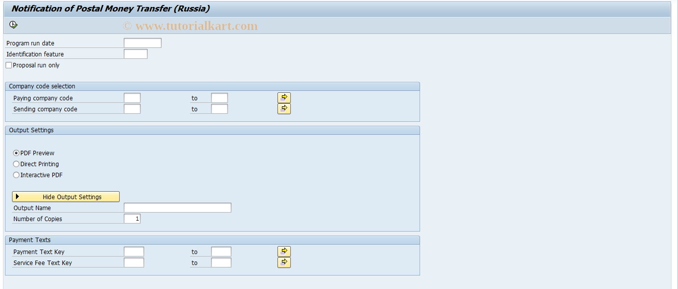 SAP TCode J3RLFNPOSTRHR - Notification of Postal Money Transf.