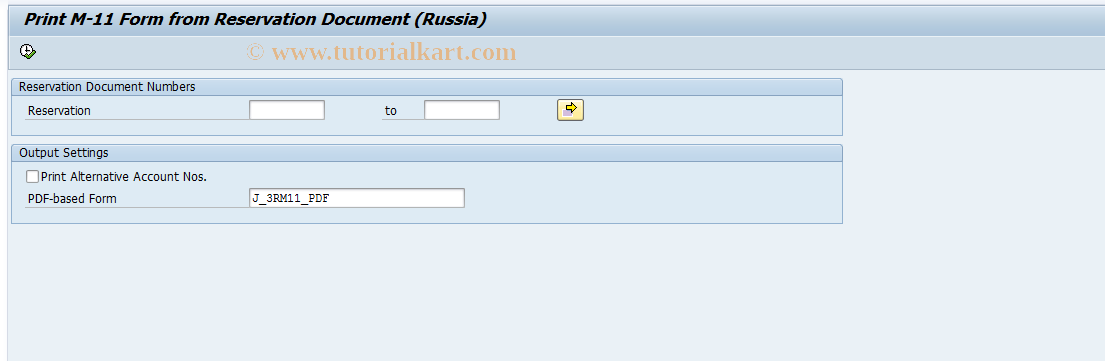 SAP TCode J3RM11RES - Print M-11 Form from Reserv.Document