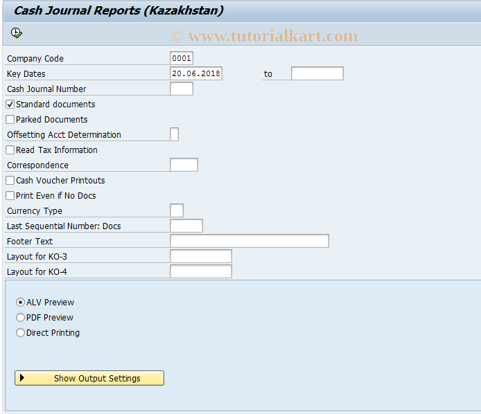 SAP TCode J5KFHLFCASH15 - Cash Journal Reports