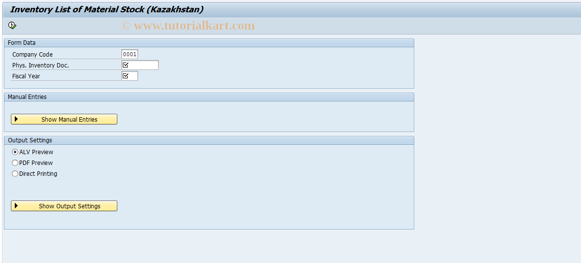 SAP TCode J5KMHLFINV3 - Physical Inventory List