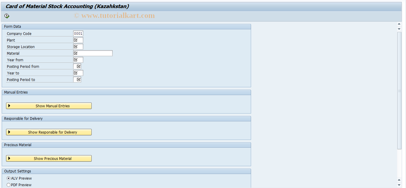 SAP TCode J5KMHLFTMZ5 - Material Stock Cards