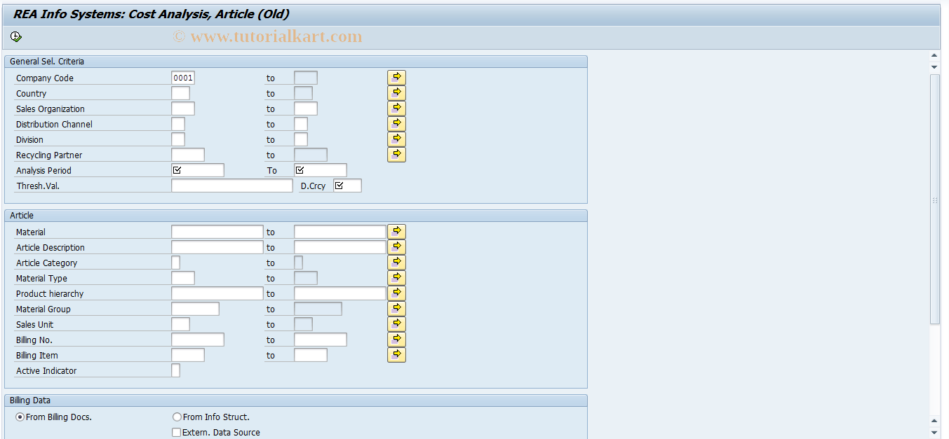 SAP TCode J7L8_FISCH - REA Cost Analysis: Article (Old)