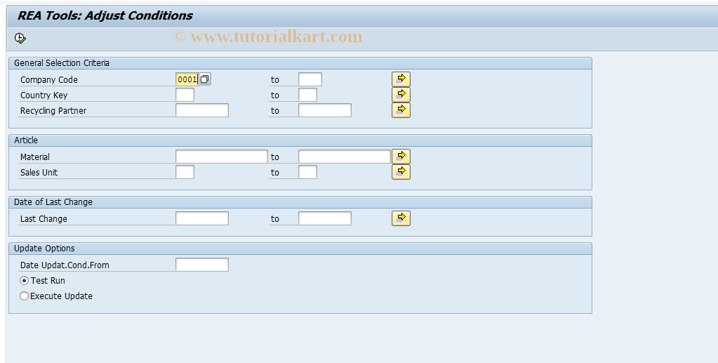 SAP TCode J7LB - REA Customer : Adjust Conditions