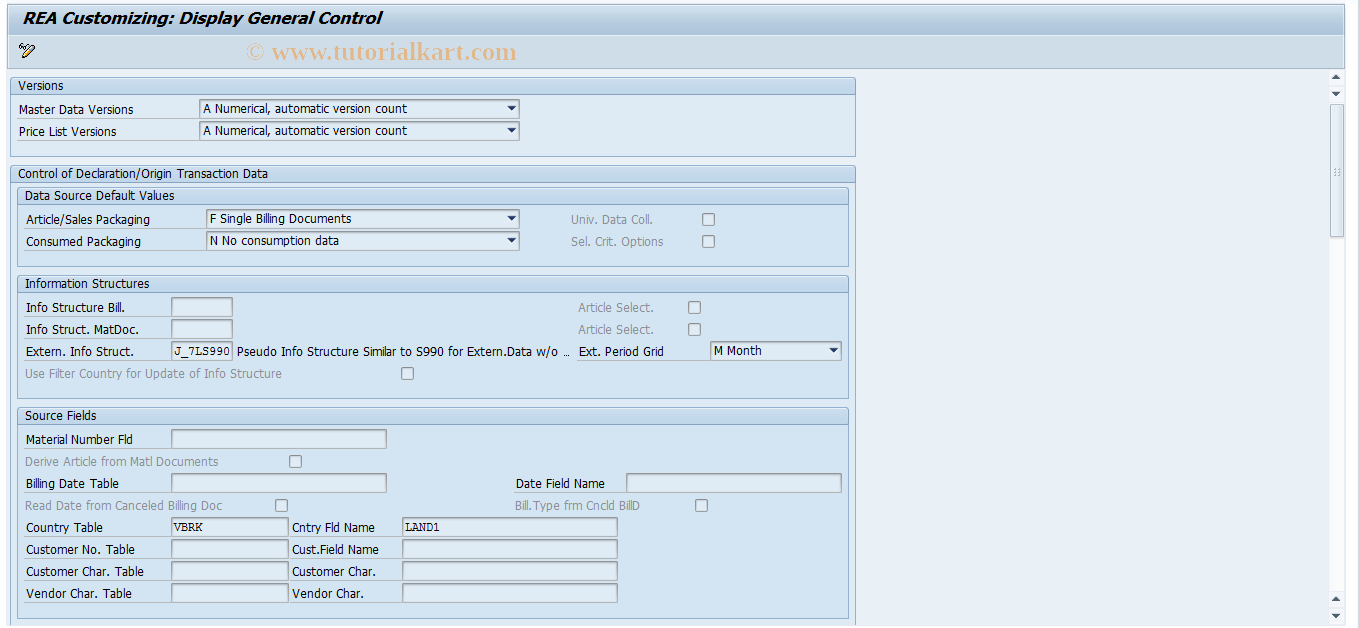 SAP TCode J7LC - REA Customer : General Controls