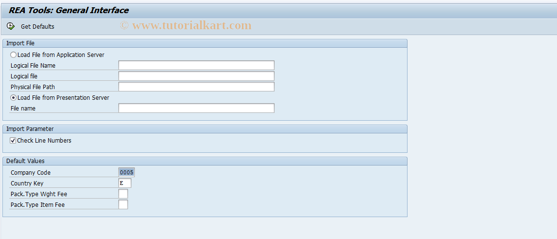 SAP TCode J7LDA - REA General Interface