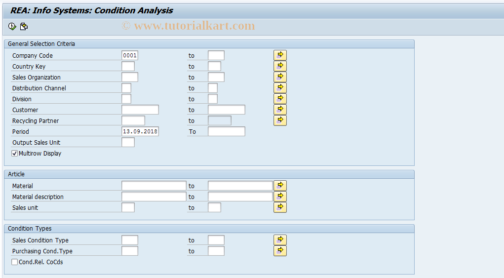SAP TCode J7LIKO - REA Condition Analysis