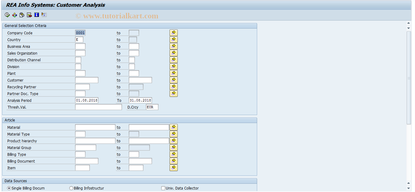 SAP TCode J7LIKU - REA Info systems customer analysis