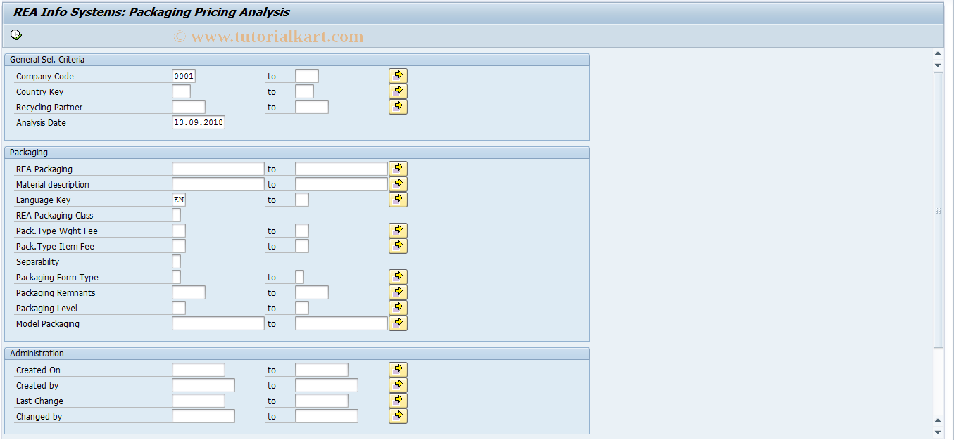 SAP TCode J7LIPAV - REA Info System:Packaging Pric.Anlys