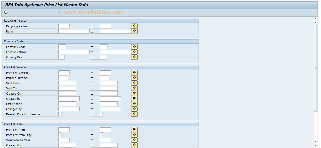 SAP TCode J7LISP - REA Infosystem Price List Master