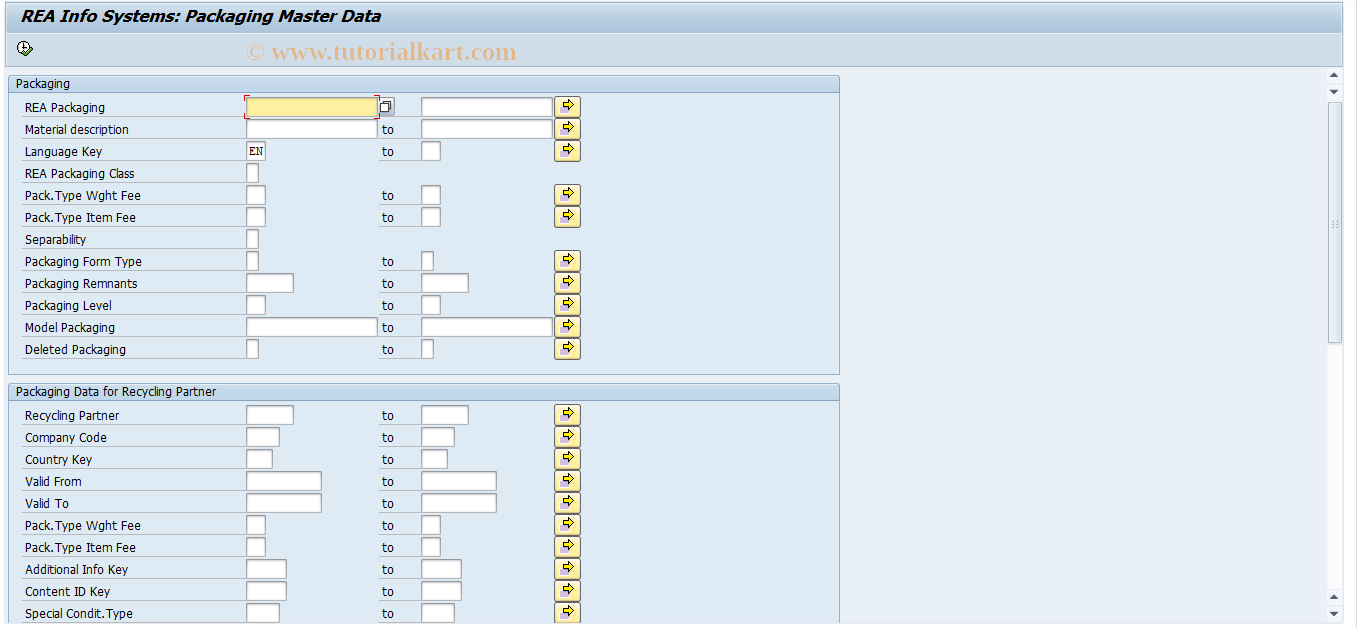 SAP TCode J7LISV - REA Infosystem Packaging Master Data