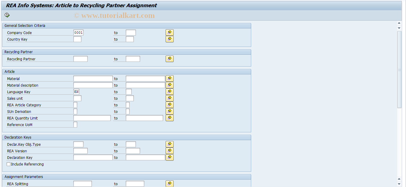 SAP TCode J7LIZAR - REA Infosystem Article-Partner Assig