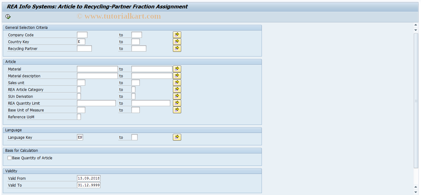 SAP TCode J7LIZARF - REA Info System Art.-RP-Fract. Asgmt