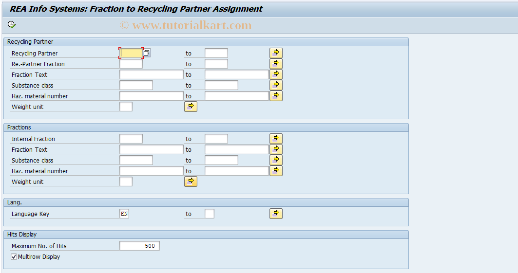 SAP TCode J7LIZFR - REA Infosystem Fraction-RePart.Asgmt