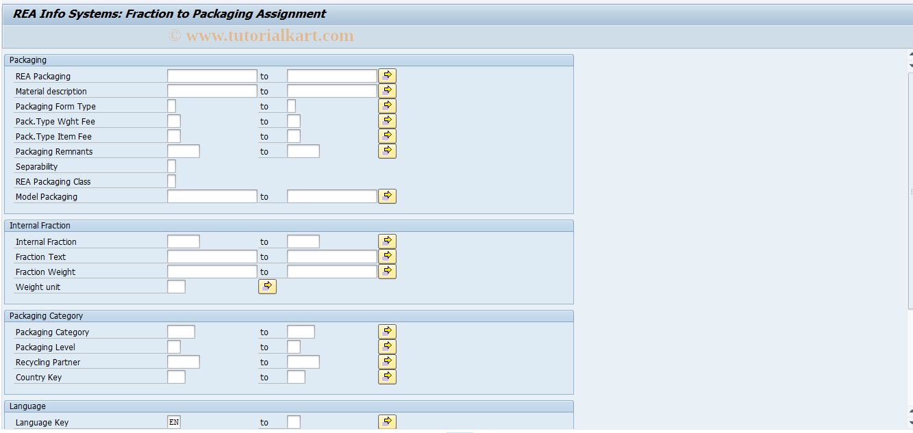 SAP TCode J7LIZFV - REA Infosystem Fraction-Packag.Asgmt