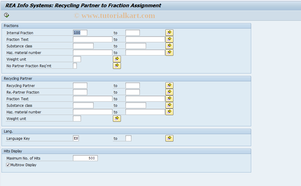 SAP TCode J7LIZRF - REA Infosystem RePart-Fraction Asgmt