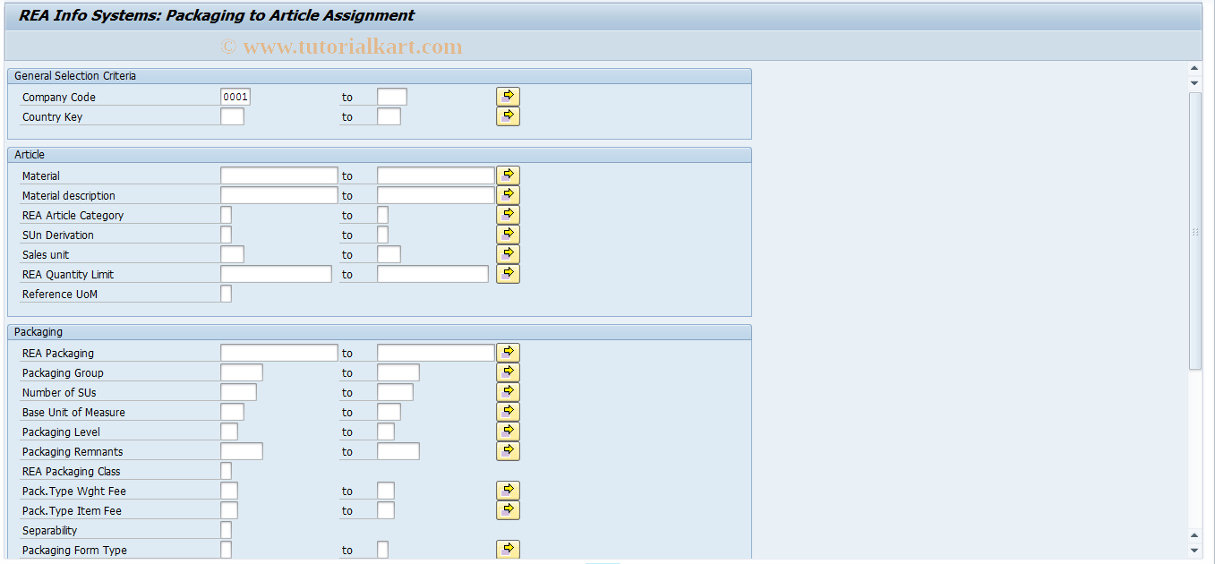 SAP TCode J7LIZVA - REA Infosystem Pack-Article Assign.