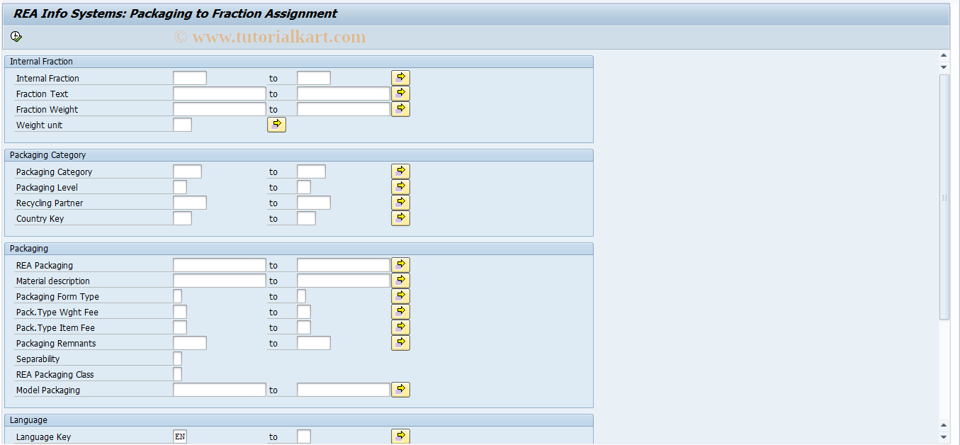 SAP TCode J7LIZVF - REA Infosystem Packag.-Fract. Asgmt