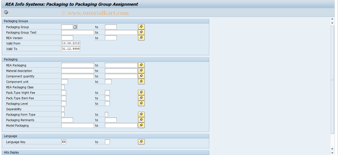 SAP TCode J7LIZVV - REA Infosystem Pack-PackGroup Assign.