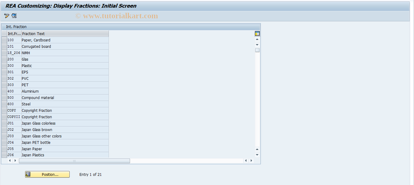 SAP TCode J7LO - REA Customizing: Fractions