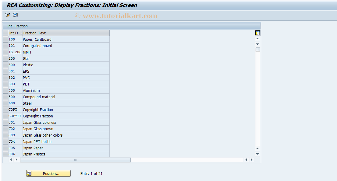 SAP TCode J7LRRE711000115 - IMG Activity: J_7L_REA_FRAKTIONEN