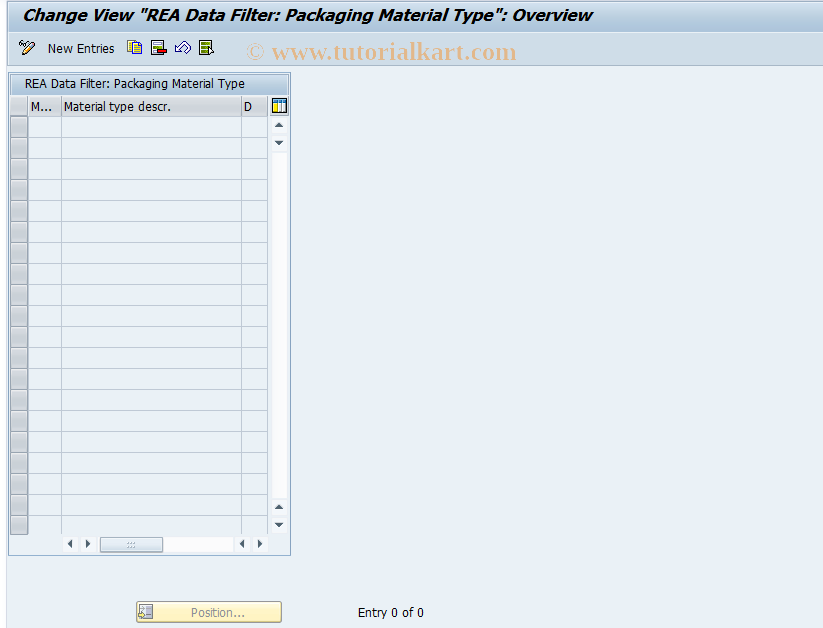 SAP TCode J7LRRE711000121 - Data Filters Material Type Packaging