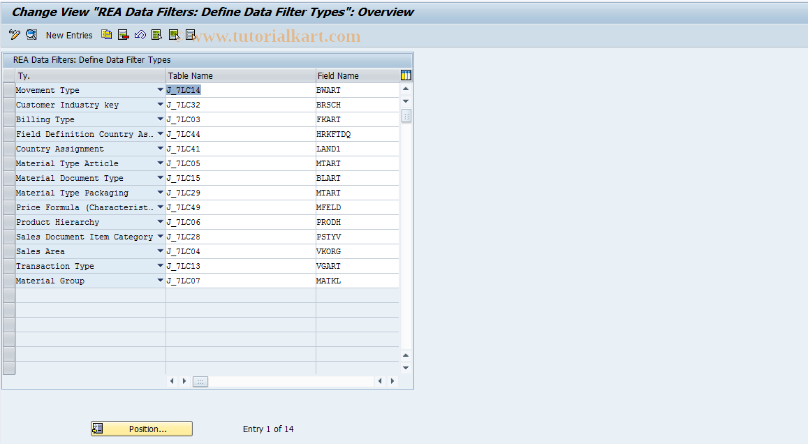 SAP TCode J7LRRE711000152 - Data Filters Definition Data Filter Types