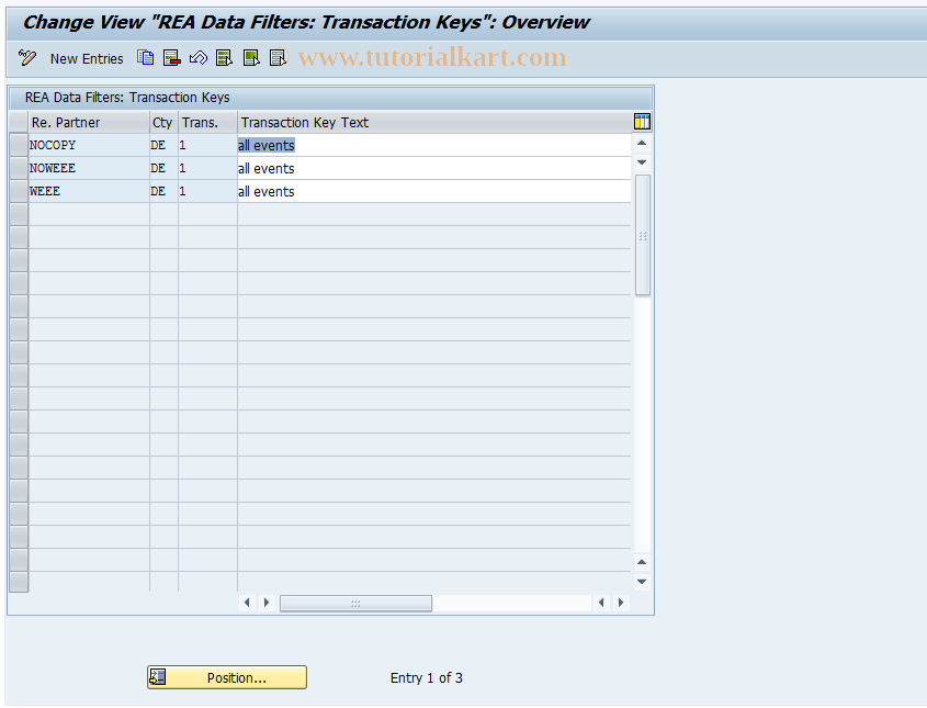 SAP TCode J7LRRE711000164 - Data Filters Transaction Keys