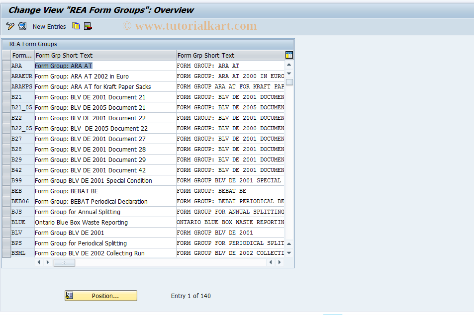 SAP TCode J7LRREN11000157 - IMG Activity: Form Group Routines